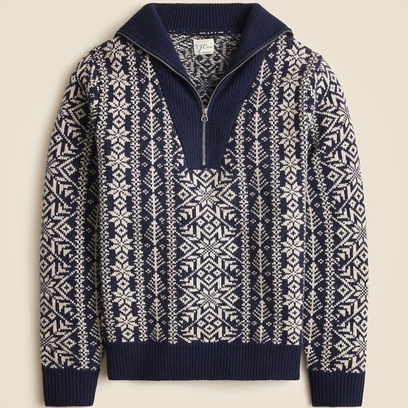NWT J. Crew Fair Isle Lambswool Half-Zip Sweater S - Picture 4 of 10